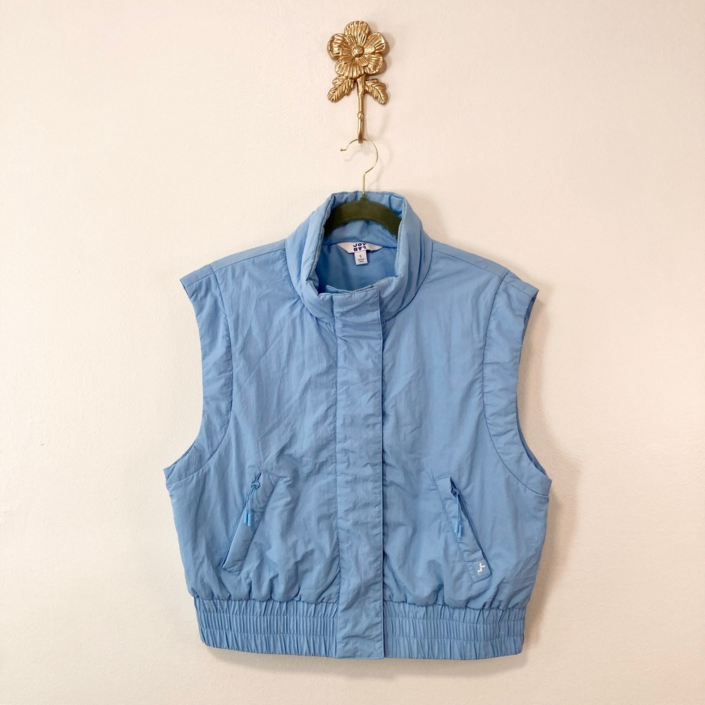 JoyLab Blue Cropped Puffer Vest S Athleisure Sporty Layering Pastel Utility